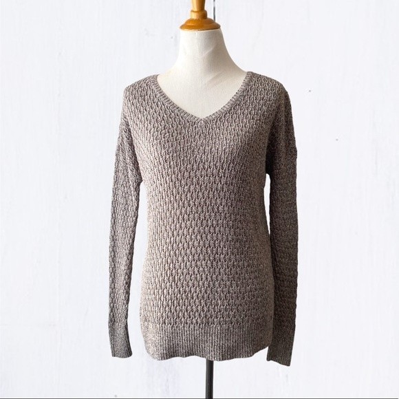 American Eagle Knit Sweater Cable V-Neck Mocha Brown Pullover women’s Size XS - Picture 1 of 13